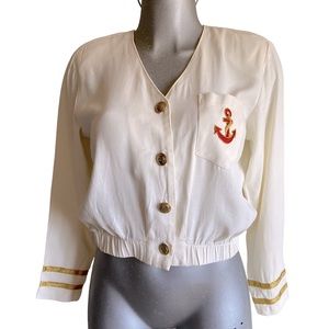 Nautical Bomber Sailor Jacket Shirt Mariner Coastal Vintage 80’s Anchor Buttons